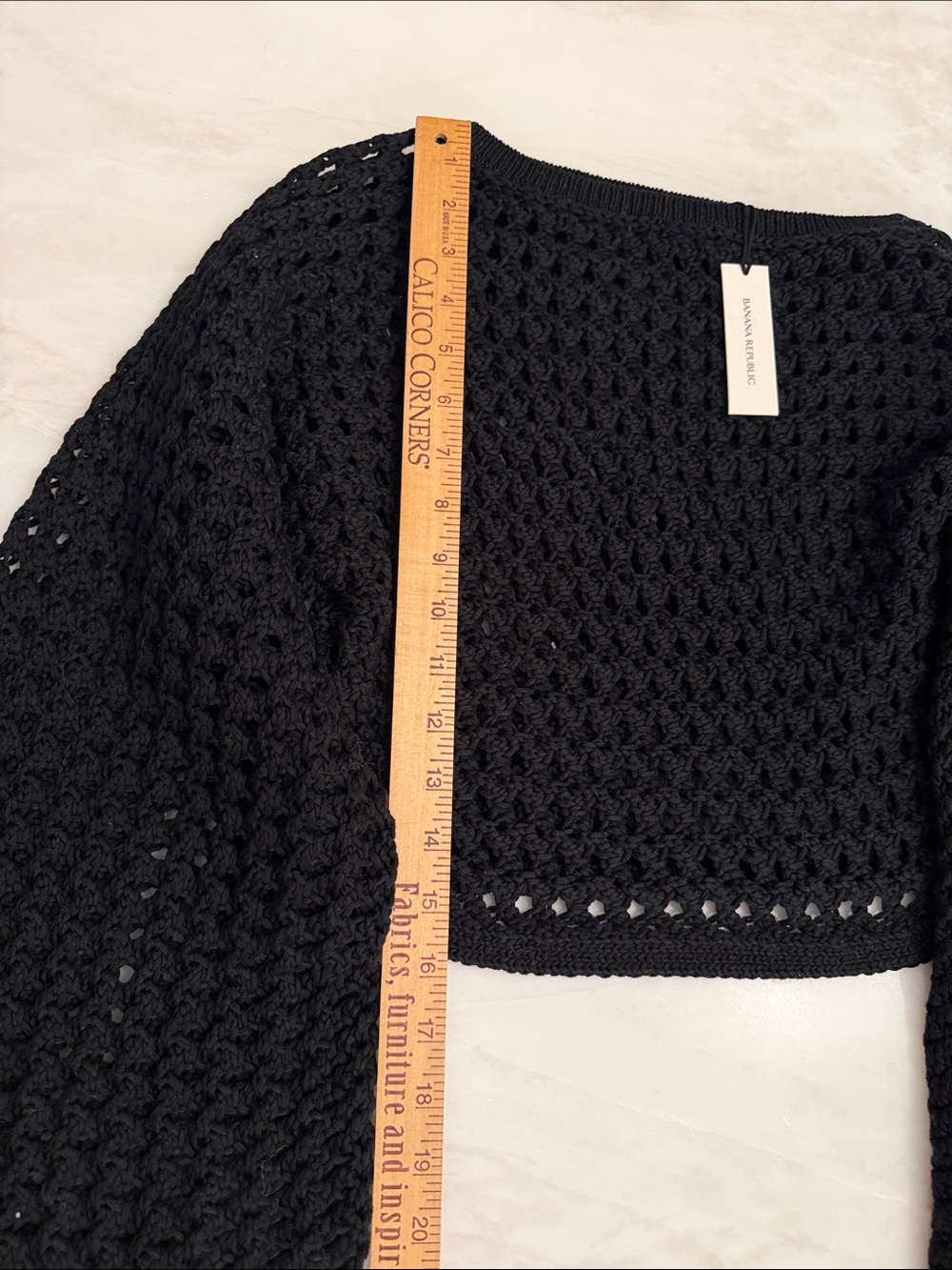 Banana Republic Black Crochet Openwork cropped Crewneck Sweater, bell sleeve NWT - Picture 7 of 10
